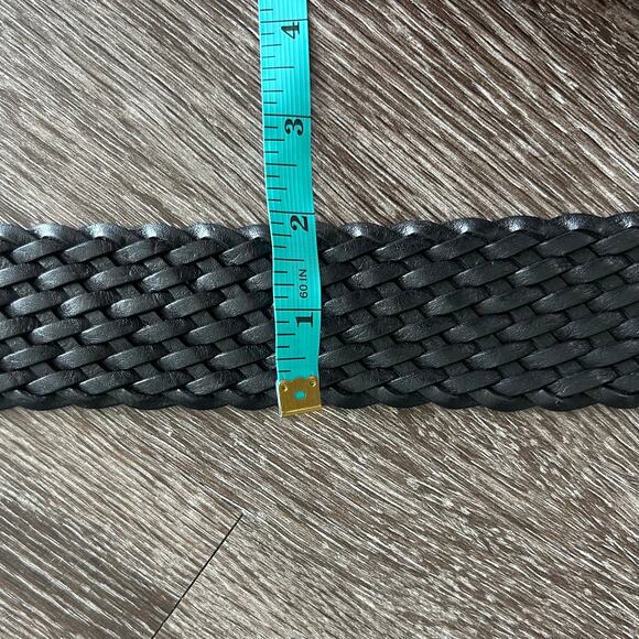 EUC Michael Kors Black Braided Leather Belt Silver Buckle Medium Classic Chic MK - Picture 12 of 13